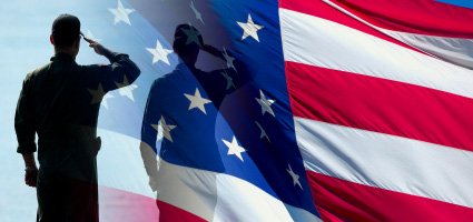 Image of Soliders saluting to American Flag